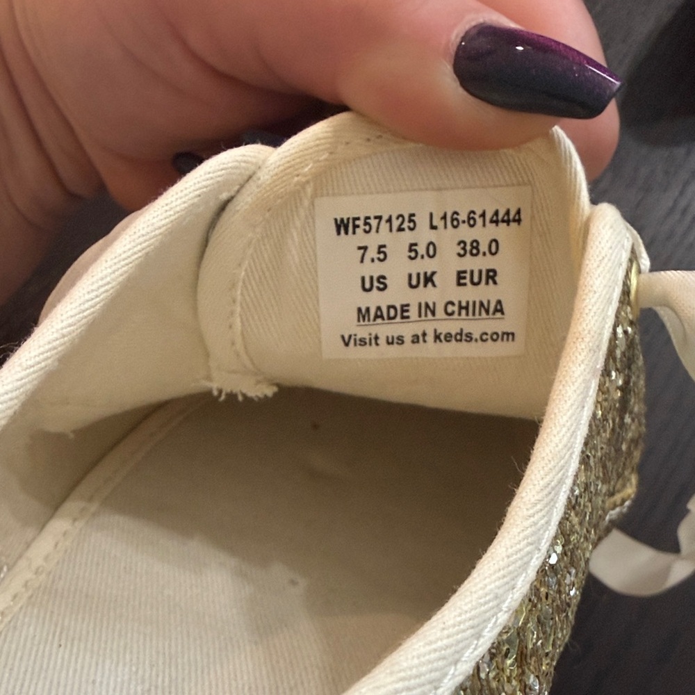 Kate Spade x Keds Gold Glitter Sneakers Satin Lace Size 7.5 - Picture 2 of 9
